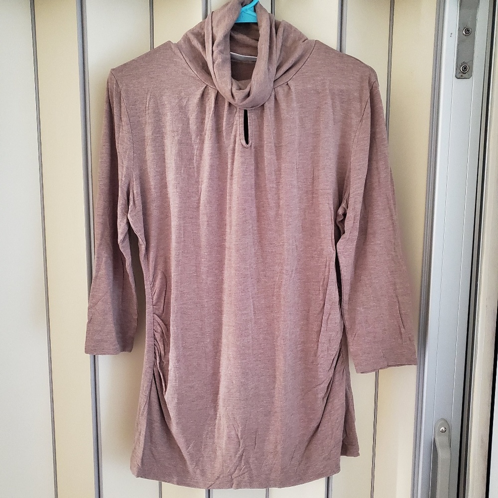 Heather Brown Keyhole Turtleneck Top with ¾ Sleeves Sz L